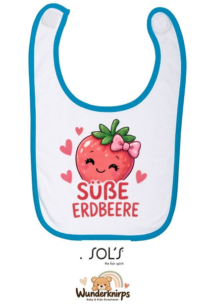 Baby-Lätzchen SOL’S Babib in Weiß / Aqua mit Motiv Süße Erdbeere