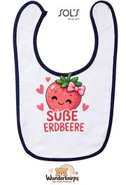 Baby-Lätzchen SOL’S Babib in Weiß / Marineblau mit Motiv Süße Erdbeere