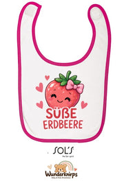 Baby-Lätzchen SOL’S Babib in Weiß / Fuchsia mit Motiv Süße Erdbeere