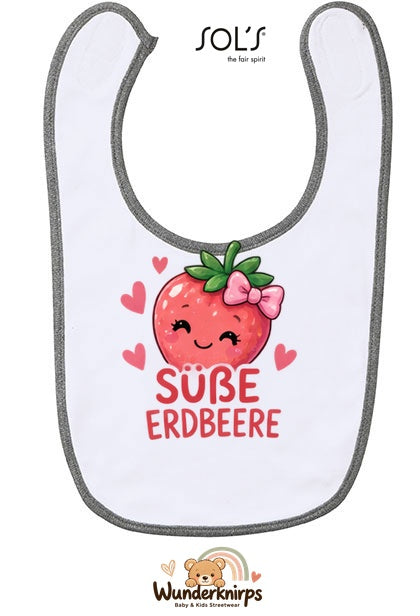 Baby-Lätzchen SOL’S Babib in Weiß / Grau meliert mit Motiv Süße Erdbeere