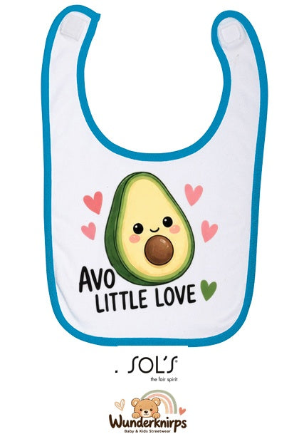 Baby-Lätzchen SOL’S Babib in Weiß / Aqua mit Motiv Avo Little Love