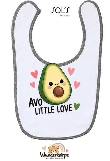 Baby-Lätzchen SOL’S Babib in Weiß / Grau meliert mit Motiv Avo Little Love