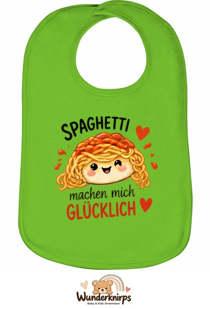 Baby-Lätzchen Olli-01 in Apfelgrün mit Motiv Spaghetti machen mich glücklich