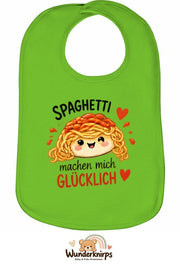 Baby-Lätzchen Olli-01 in Apfelgrün mit Motiv Spaghetti machen mich glücklich