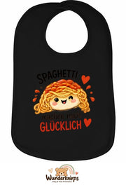 Baby-Lätzchen Olli-01 in Schwarz mit Motiv Spaghetti machen mich glücklich