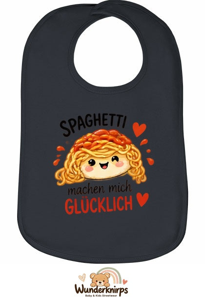 Baby-Lätzchen Olli-01 in Anthrazit mit Motiv Spaghetti machen mich glücklich