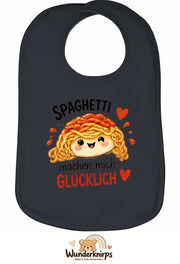 Baby-Lätzchen Olli-01 in Anthrazit mit Motiv Spaghetti machen mich glücklich