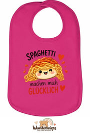 Baby-Lätzchen Olli-01 in Pink mit Motiv Spaghetti machen mich glücklich