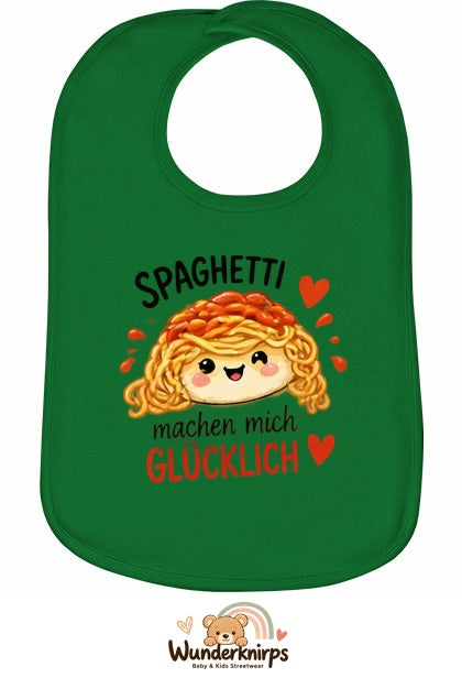 Baby-Lätzchen Olli-01 in Grün mit Motiv Spaghetti machen mich glücklich