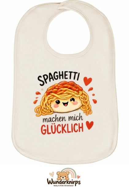 Baby-Lätzchen Olli-01 in Natur mit Motiv Spaghetti machen mich glücklich