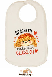 Baby-Lätzchen Olli-01 in Natur mit Motiv Spaghetti machen mich glücklich