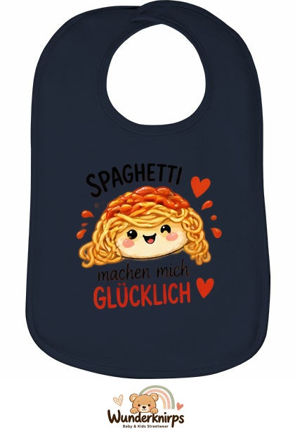 Baby-Lätzchen Olli-01 in Marineblau mit Motiv Spaghetti machen mich glücklich