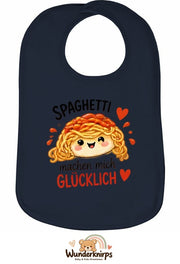 Baby-Lätzchen Olli-01 in Marineblau mit Motiv Spaghetti machen mich glücklich
