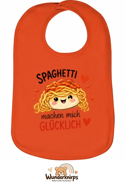 Baby-Lätzchen Olli-01 in Orange mit Motiv Spaghetti machen mich glücklich