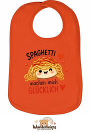 Baby-Lätzchen Olli-01 in Orange mit Motiv Spaghetti machen mich glücklich