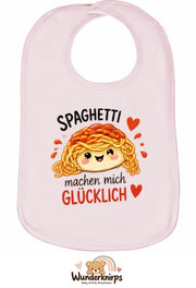 Baby-Lätzchen Olli-01 in Pastellrosa mit Motiv Spaghetti machen mich glücklich