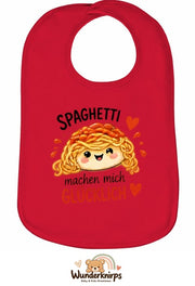 Baby-Lätzchen Olli-01 in Rot mit Motiv Spaghetti machen mich glücklich