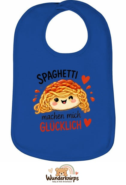 Baby-Lätzchen Olli-01 in Royalblau mit Motiv Spaghetti machen mich glücklich