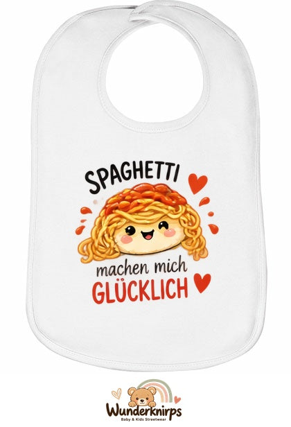 Baby-Lätzchen Olli-01 in Weiß mit Motiv Spaghetti machen mich glücklich