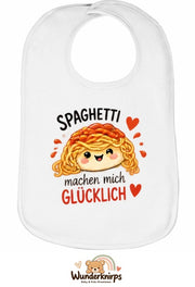 Baby-Lätzchen Olli-01 in Weiß mit Motiv Spaghetti machen mich glücklich