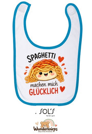 Baby-Lätzchen SOL’S Babib in Weiß / Aqua mit Motiv Spaghetti machen mich glücklich
