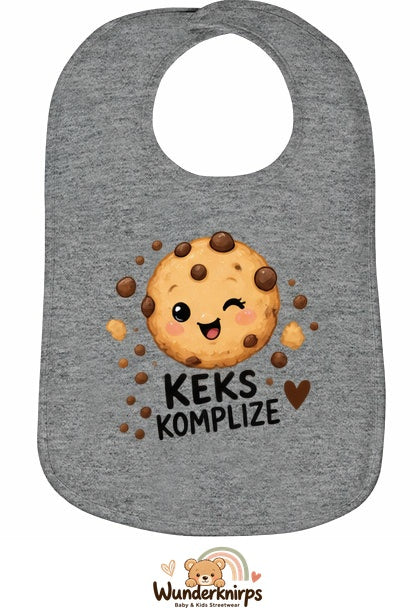 Baby-Lätzchen Olli-01 in Grau meliert mit Motiv Keks-Komplize