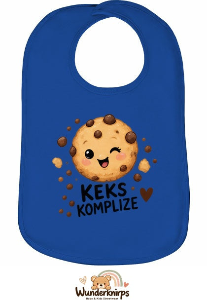 Baby-Lätzchen Olli-01 in Royalblau mit Motiv Keks-Komplize