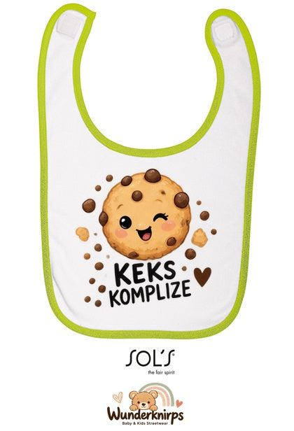 Baby-Lätzchen SOL’S Babib in Weiß / Apfelgrün mit Motiv Keks-Komplize