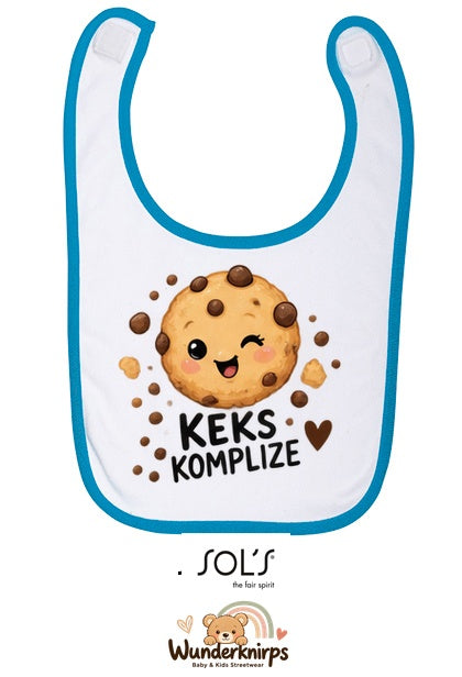 Baby-Lätzchen SOL’S Babib in Weiß / Aqua mit Motiv Keks-Komplize