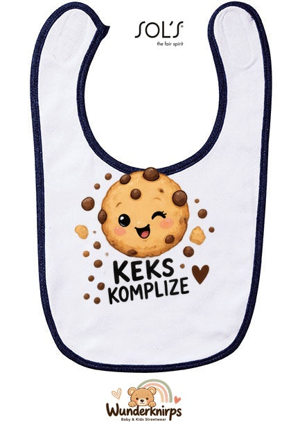 Baby-Lätzchen SOL’S Babib in Weiß / Marineblau mit Motiv Keks-Komplize
