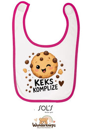 Baby-Lätzchen SOL’S Babib in Weiß / Fuchsia mit Motiv Keks-Komplize