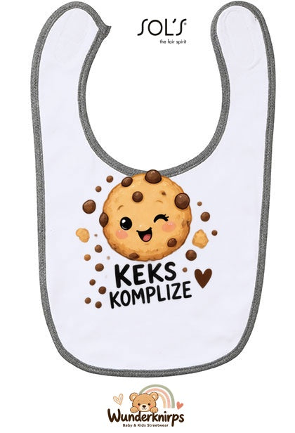 Baby-Lätzchen SOL’S Babib in Weiß / Grau meliert mit Motiv Keks-Komplize