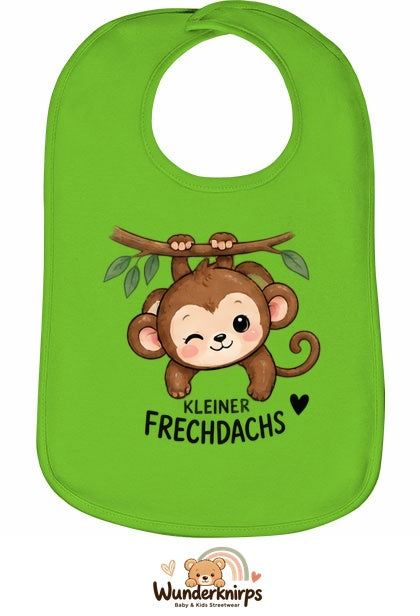 Baby-Lätzchen Olli-01 in Apfelgrün mit Motiv Kleiner Frechdachs – Affe