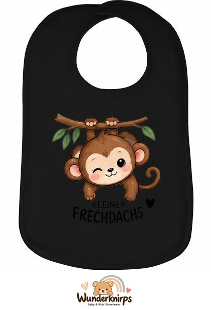 Baby-Lätzchen Olli-01 in Schwarz mit Motiv Kleiner Frechdachs – Affe