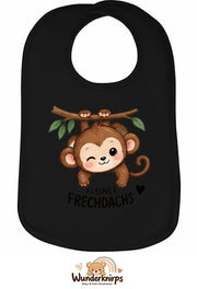 Baby-Lätzchen Olli-01 in Schwarz mit Motiv Kleiner Frechdachs – Affe