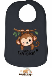 Baby-Lätzchen Olli-01 in Anthrazit mit Motiv Kleiner Frechdachs – Affe