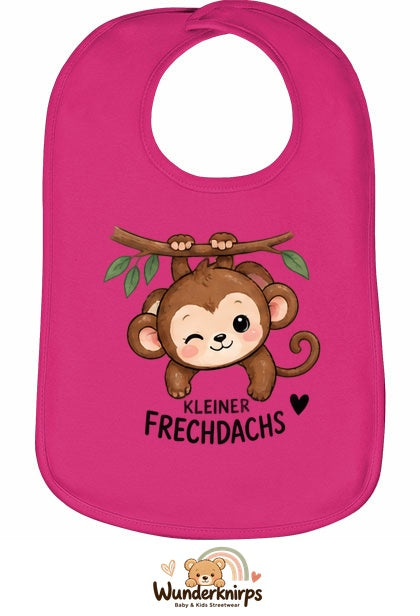 Baby-Lätzchen Olli-01 in Pink mit Motiv Kleiner Frechdachs – Affe