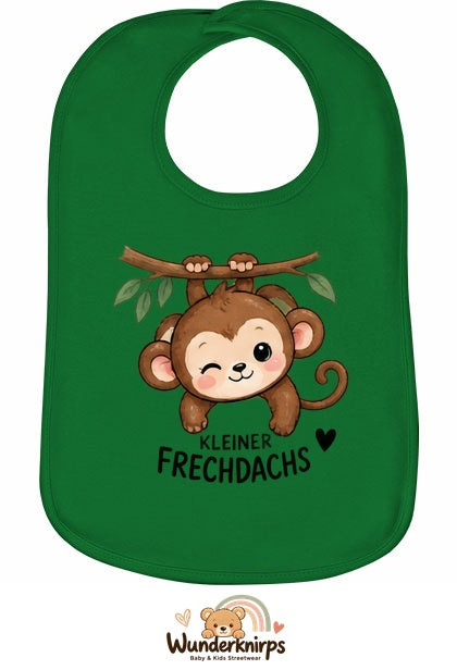 Baby-Lätzchen Olli-01 in Grün mit Motiv Kleiner Frechdachs – Affe