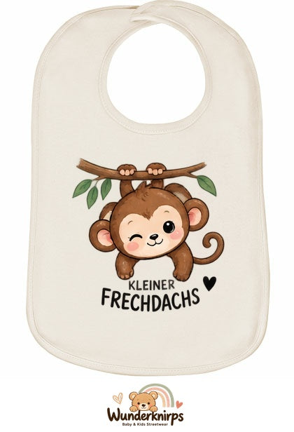Baby-Lätzchen Olli-01 in Natur mit Motiv Kleiner Frechdachs – Affe
