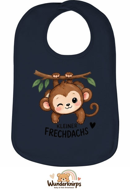 Baby-Lätzchen Olli-01 in Marineblau mit Motiv Kleiner Frechdachs – Affe