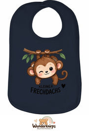 Baby-Lätzchen Olli-01 in Marineblau mit Motiv Kleiner Frechdachs – Affe