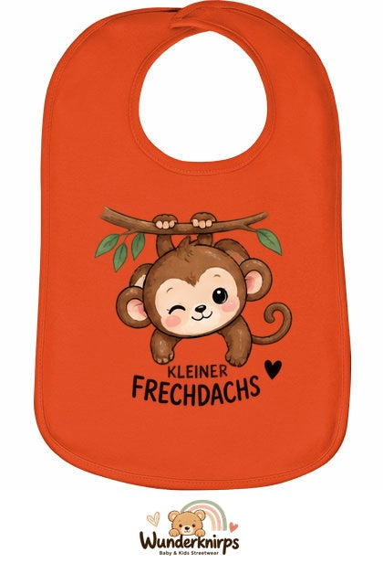 Baby-Lätzchen Olli-01 in Orange mit Motiv Kleiner Frechdachs – Affe