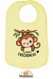 Baby-Lätzchen Olli-01 in Pastellgelb mit Motiv Kleiner Frechdachs – Affe