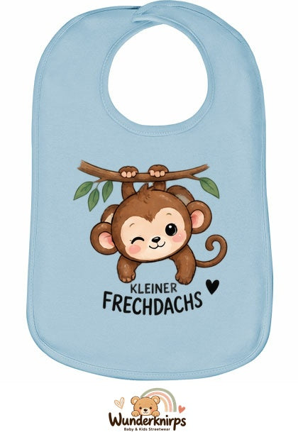 Baby-Lätzchen Olli-01 in Pastellblau mit Motiv Kleiner Frechdachs – Affe