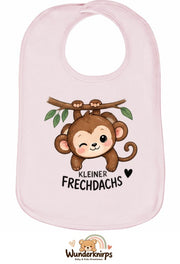 Baby-Lätzchen Olli-01 in Pastellrosa mit Motiv Kleiner Frechdachs – Affe