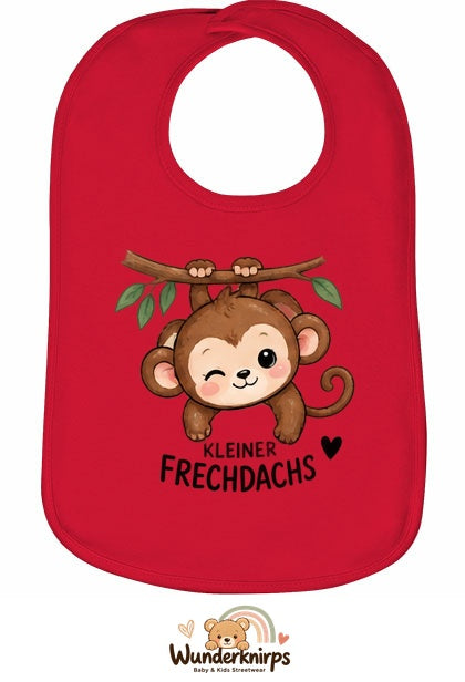 Baby-Lätzchen Olli-01 in Rot mit Motiv Kleiner Frechdachs – Affe