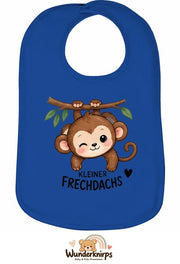 Baby-Lätzchen Olli-01 in Royalblau mit Motiv Kleiner Frechdachs – Affe