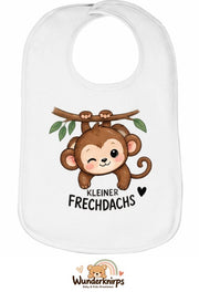Baby-Lätzchen Olli-01 in Weiß mit Motiv Kleiner Frechdachs – Affe