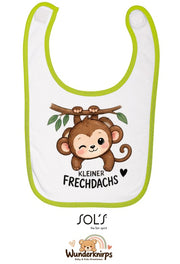 Baby-Lätzchen SOL’S Babib in Weiß / Apfelgrün mit Motiv Kleiner Frechdachs – Affe