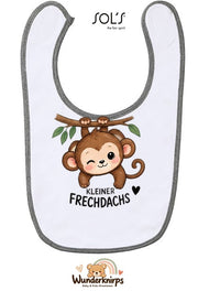 Baby-Lätzchen SOL’S Babib in Weiß / Grau meliert mit Motiv Kleiner Frechdachs – Affe